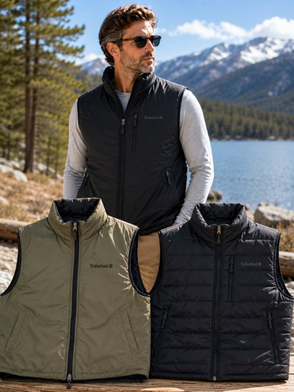 Timberland Weathergear Reversible Duck Down Puffer Vest Black Olive L